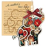 CJiangpo Motherhood Elephant Ornament with Card - Wooden Elephant Suncatcher Ornament with Story Card, Heartfelt Christmas Birthday Gifts for Mom Women Friends, Christmas Tree Decorative Hanging Decor