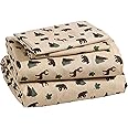 Beatrice Home Fashions Cozy Cabin 4-Piece Queen Microfiber Bedding Sheet Set with Deep Pockets Rustic Patchwork Plaid Deer, Brown Tan Green