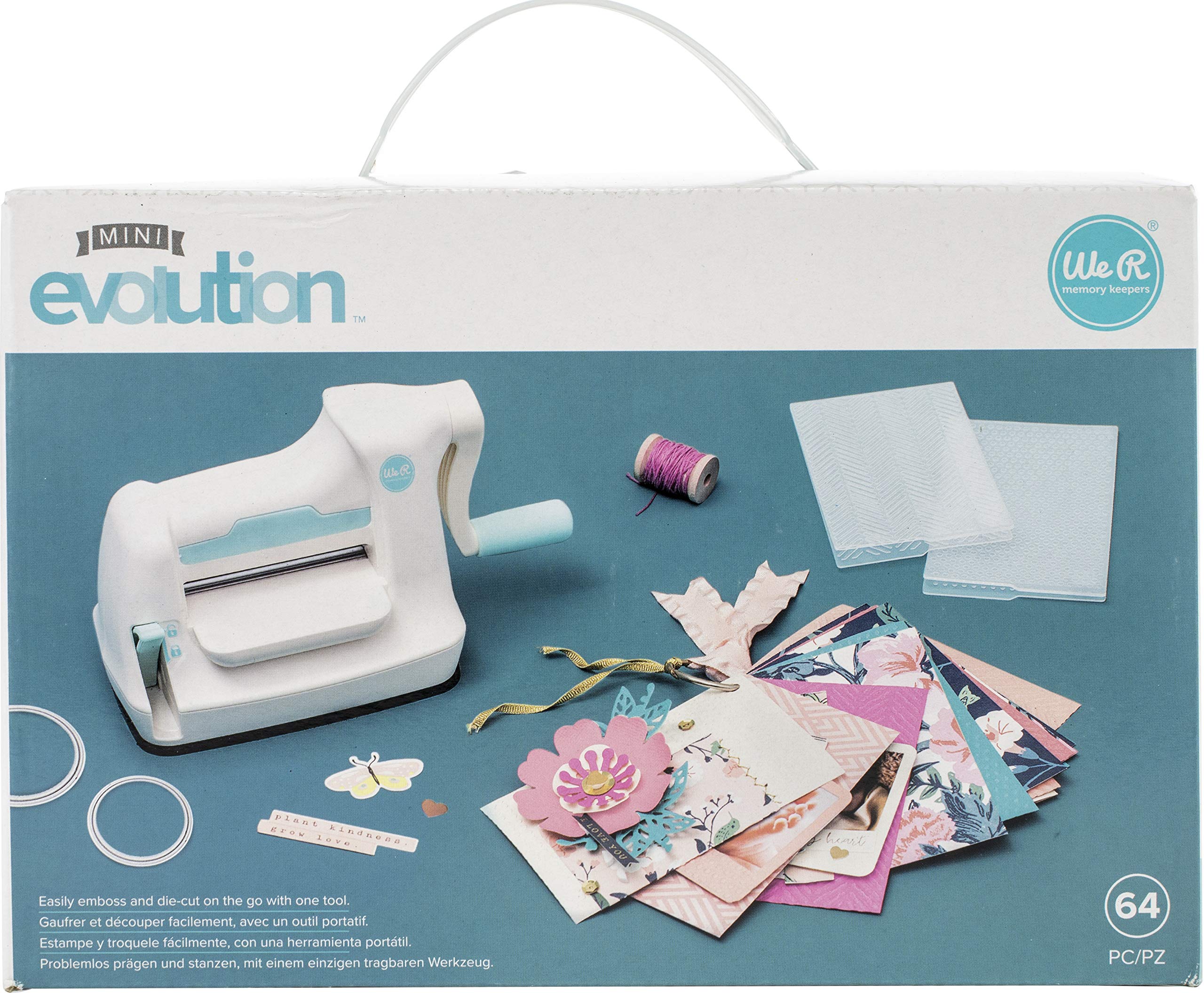 We R Memory Keepers 0633356616290 Tool Mini Evolution Starter Kit-Machine Buffer Cutting Plate Embossing (64 Piece), White, Blue