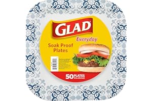 Glad Square Disposable Paper Plates, Blue Victorian Pattern - Strong, Sturdy, Soak Proof, and Microwavable Decorative Plates 