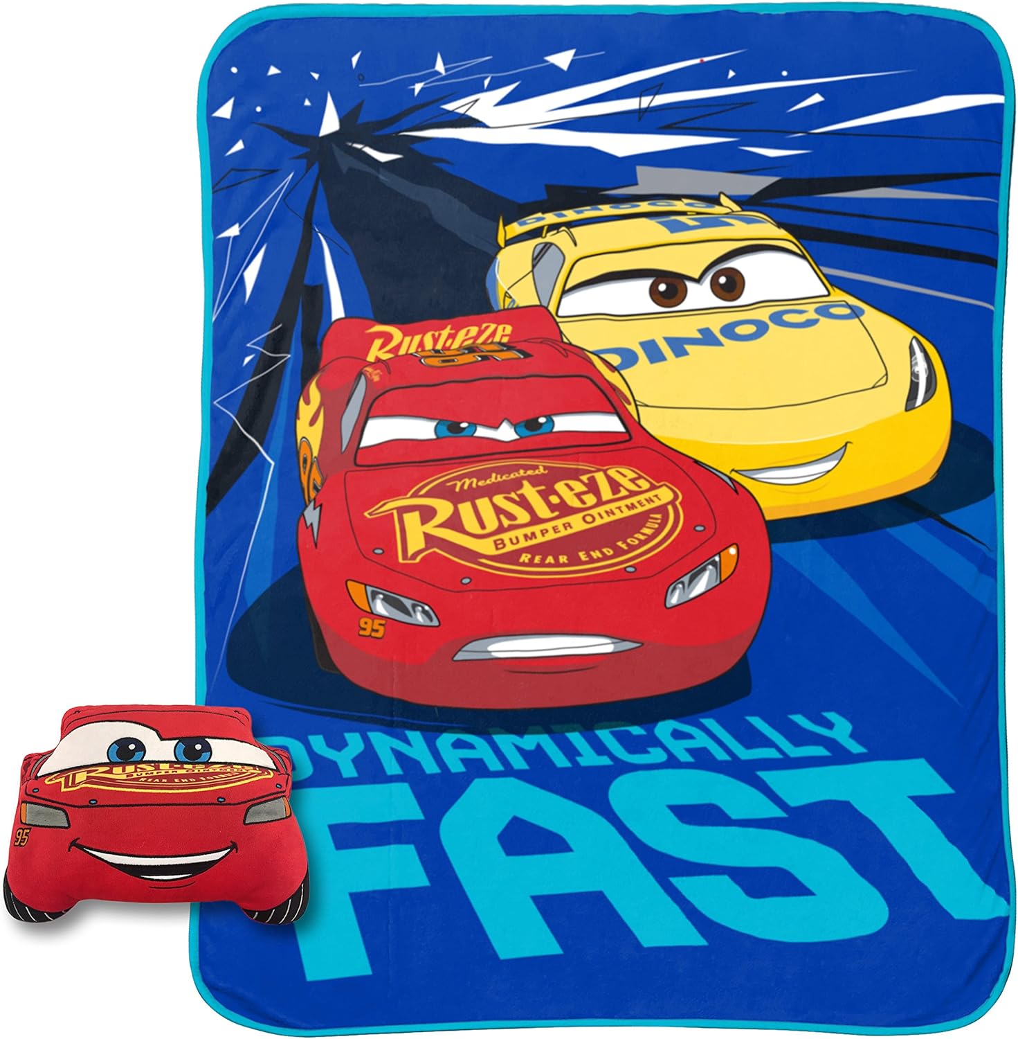 Disney Pixar Cars Built For Speed Blanket & Pillow Set Kids Super Soft 2 Piece Nogginz Set