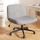 Meilocar Criss Cross Chair with Wheels, Cross Legged Office Chair, Armless Office Chairs Adjustable Height Swivel Tilting Fabric Vanity Chairs for Home Bedroom (Grey)