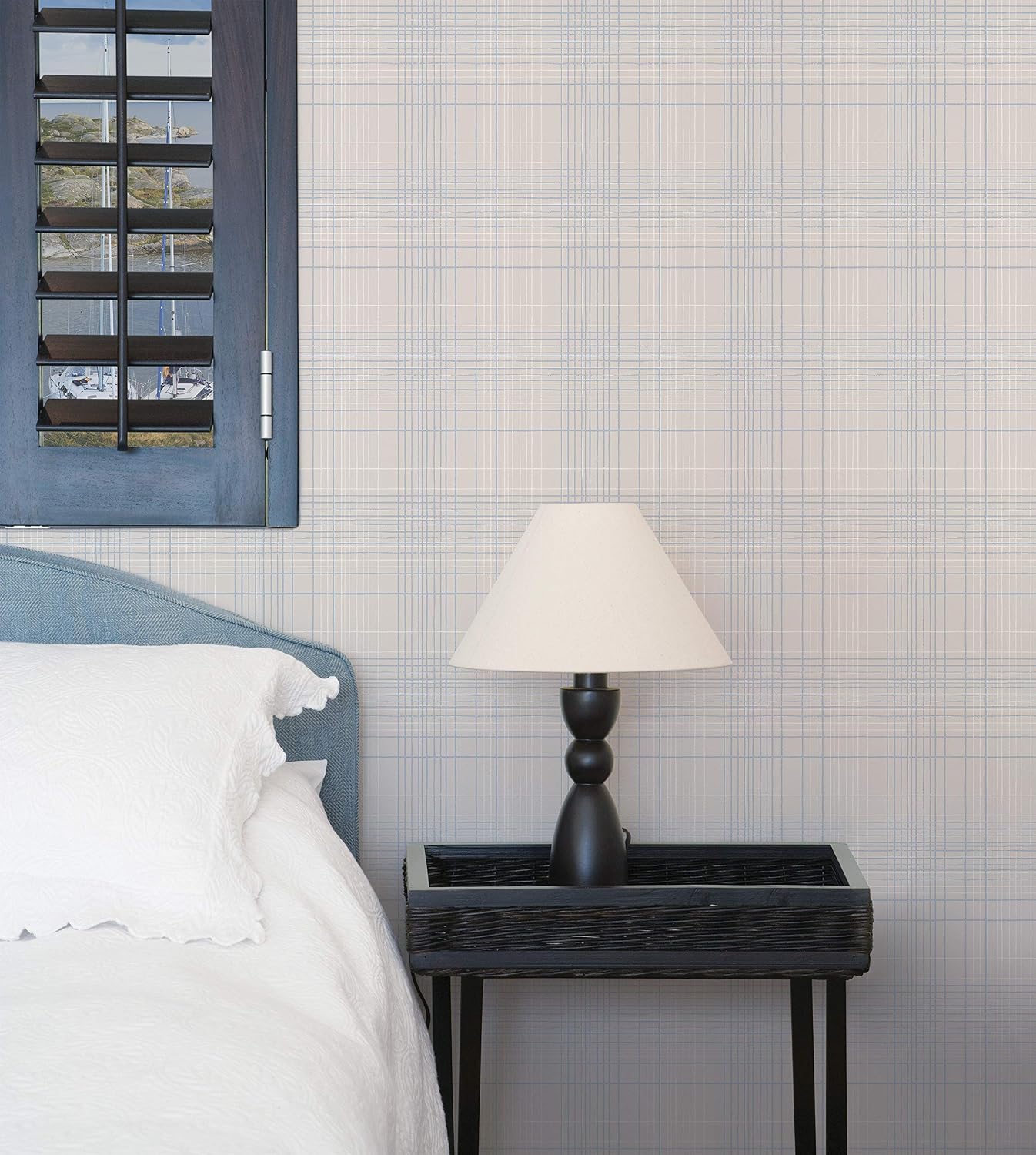 Galerie G23335 Deauville 2, Grid Design Wallpaper, Sky/Navy Blue, 10m x 53cm, Grey - Image 3