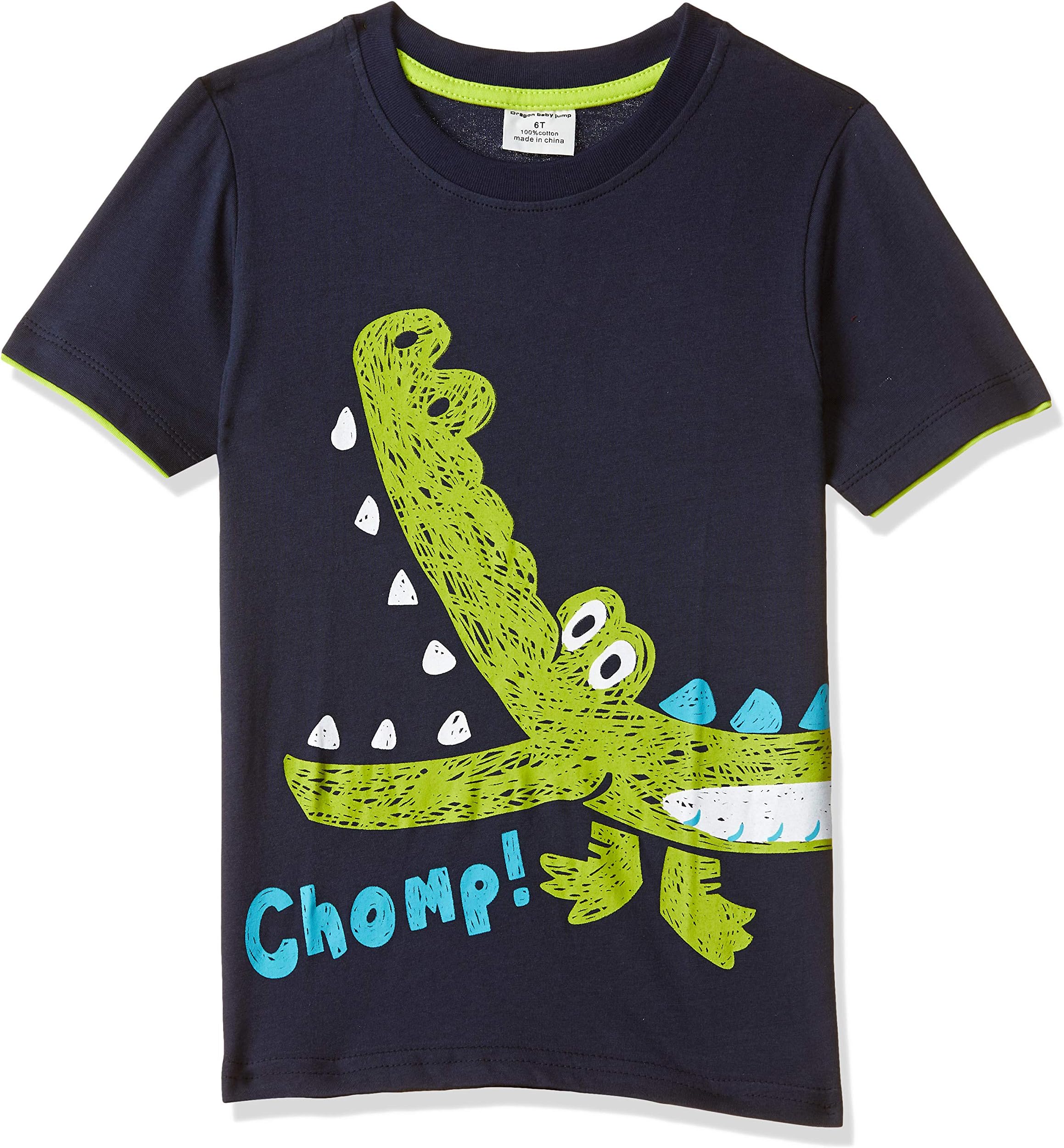 Gold Treasure Hopscotch Boys Cotton Animal Print Half Sleeves Tshirt in Navy Color