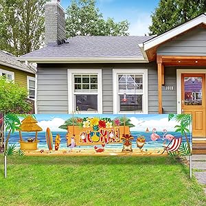 Sumind Hawaiian Aloha Party Backdrop Banner Decoration, Extra Large Fabric Aloha Luau Party Sign Banner Photo Booth Backdrop Background for Summer Luau Party Supplies and Decorations