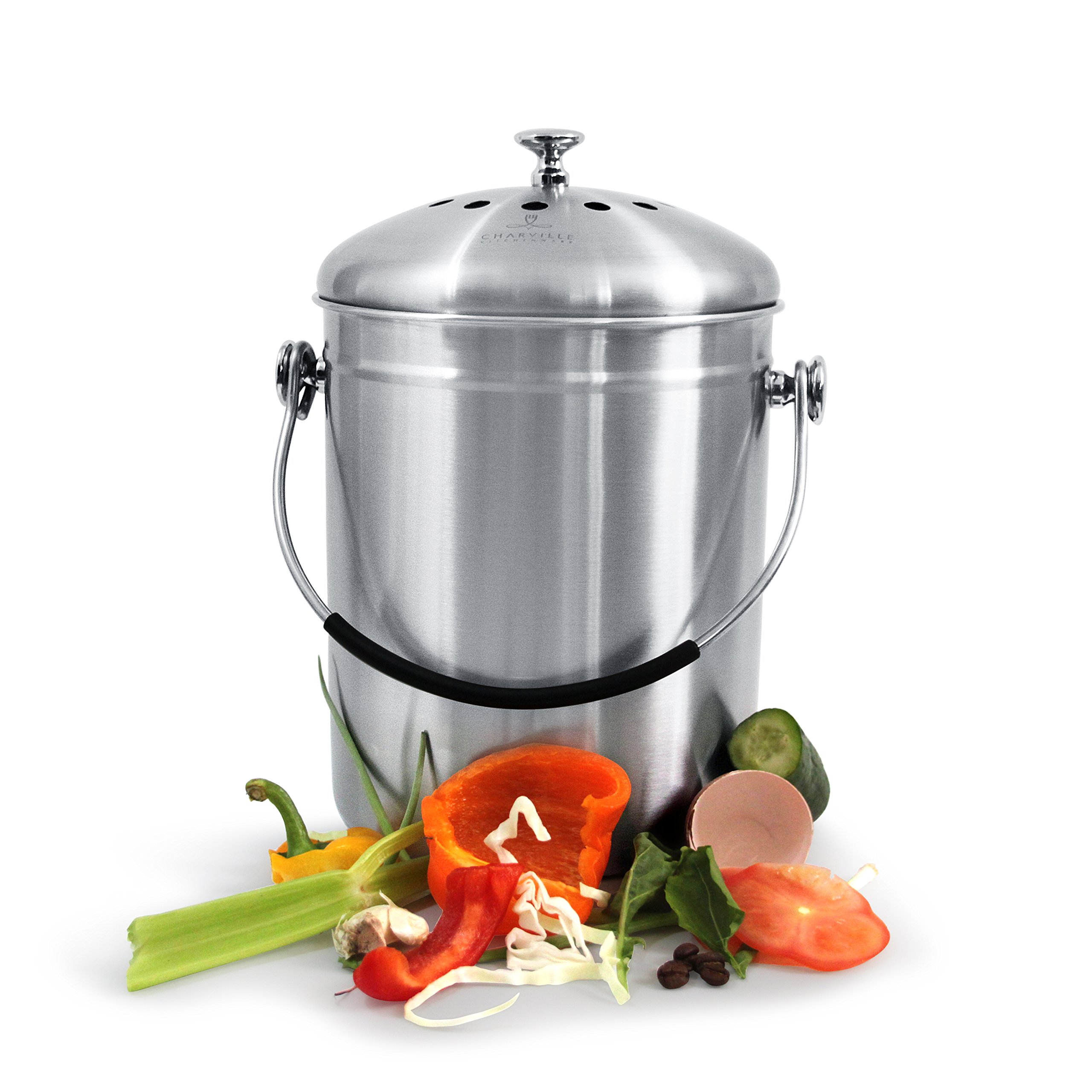 Compost Bin for Kitchen Countertop, Odor Suppressing Pail with Silicone