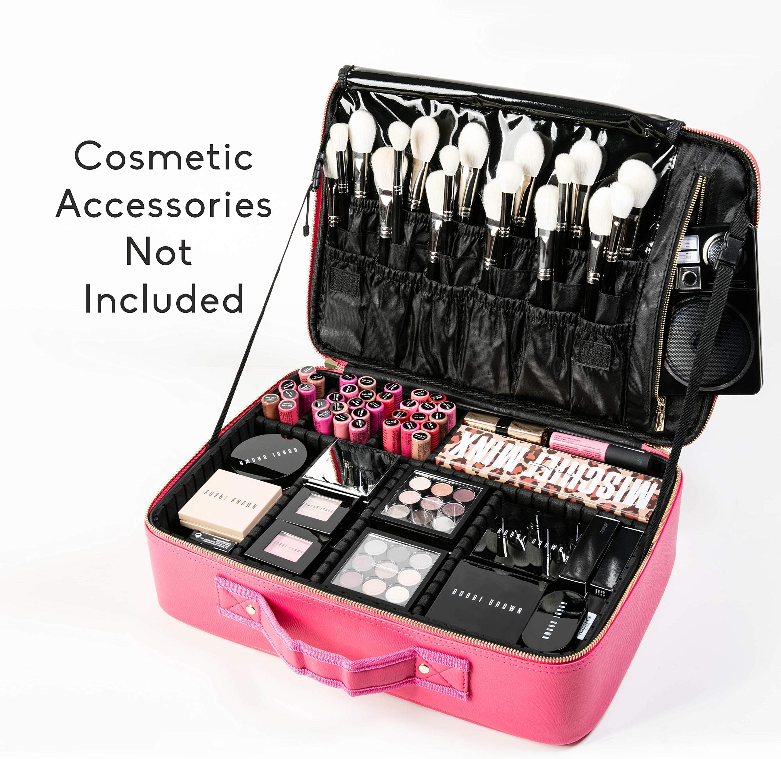 Makeup train cases travel Makeup Bag Cosmetic bag Storage Organizer with Removable Dividers (large, pink)