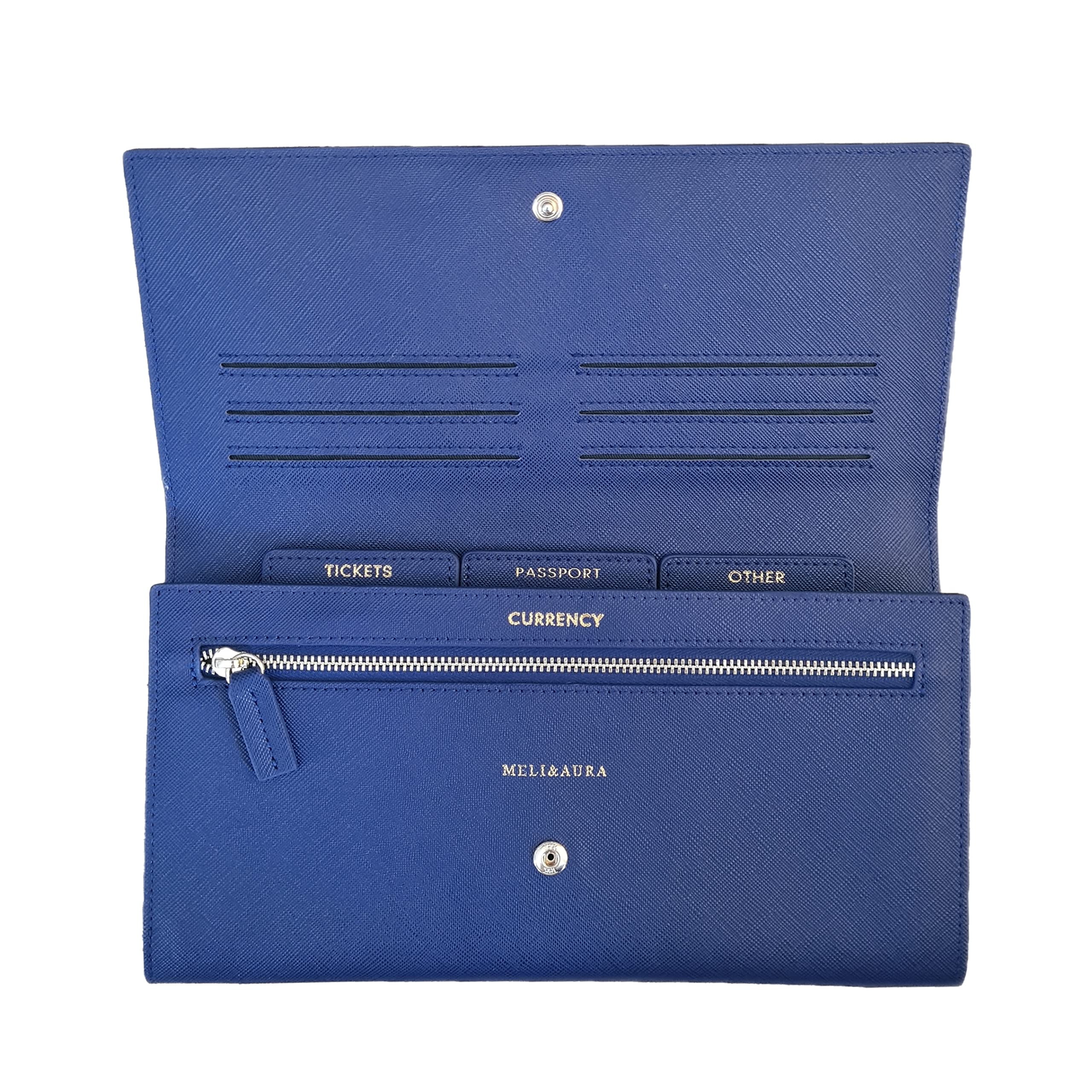 MELI & AURA Travel Wallet | Family Travel Document Organiser | Passport Holder | Travel Organiser with Card Holder (Royal Blue)