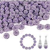 150pcs 10mm Rhinestone Beads for Jewelry Making,Full of Diamonds Round Disco Bead Bulk,Clay Bead for Crafting,Rhinestone Clay Beads for DIY Baseball Necklace Bracelet (Purple, 10mm/150pcs)