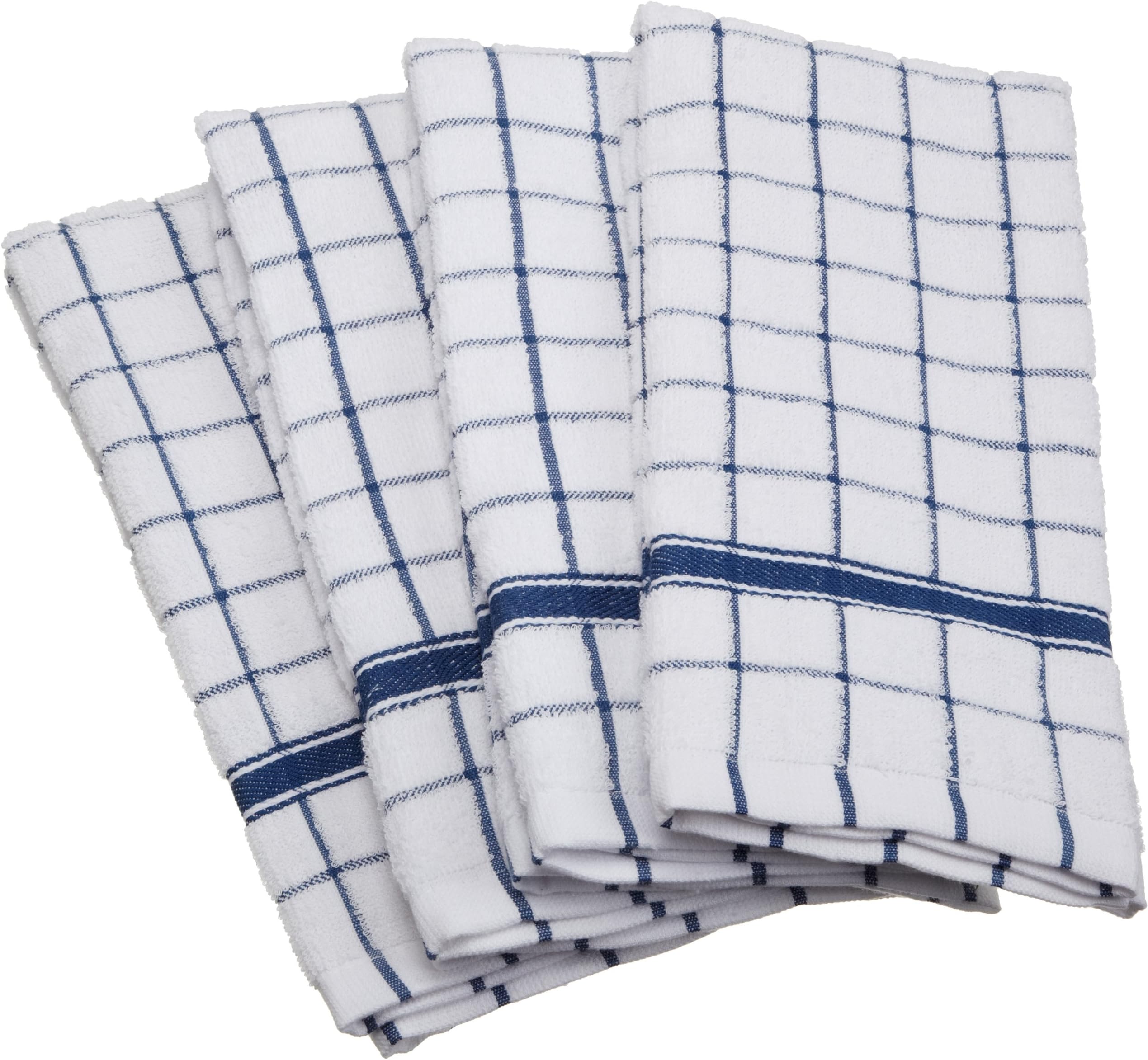 DII Basic Terry Collection Windowpane Dishtowel Set, 16x26, Blue, 4 Piece
