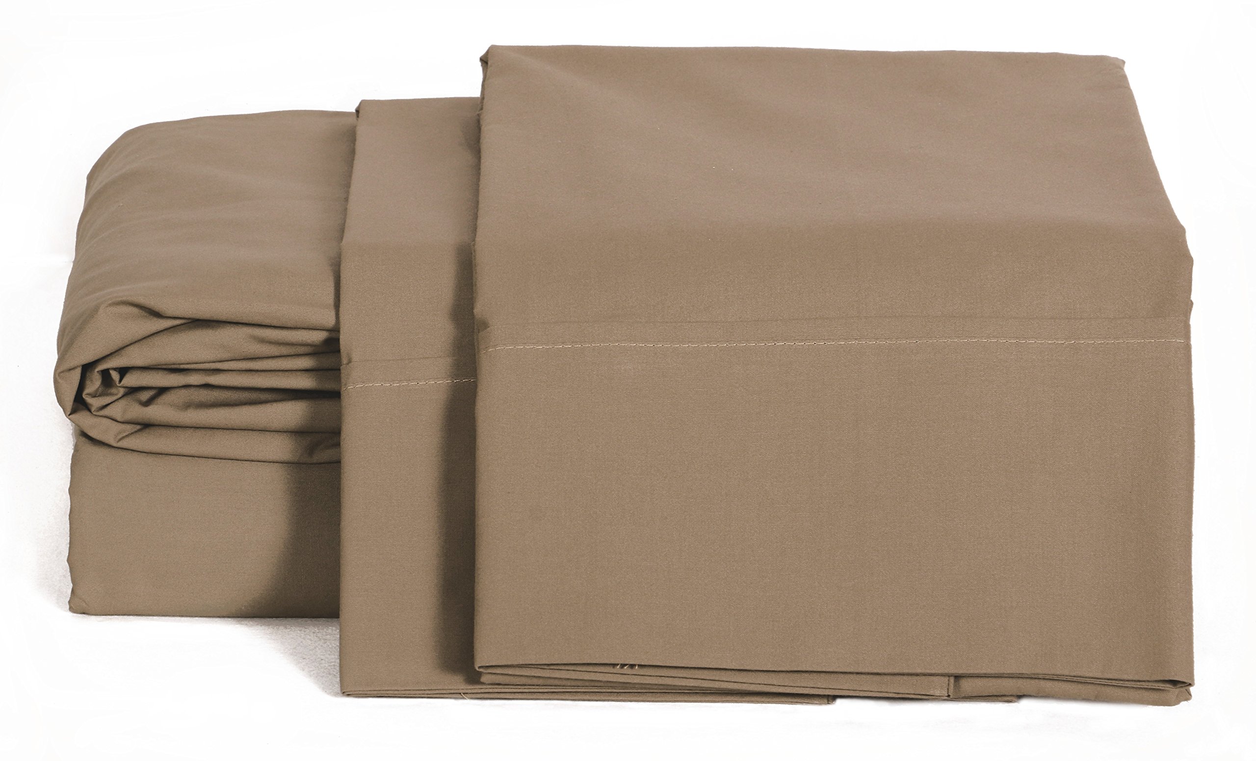 Linen Home 100 Cotton Percale Sheet Set, Taupe, Queen Size, Long