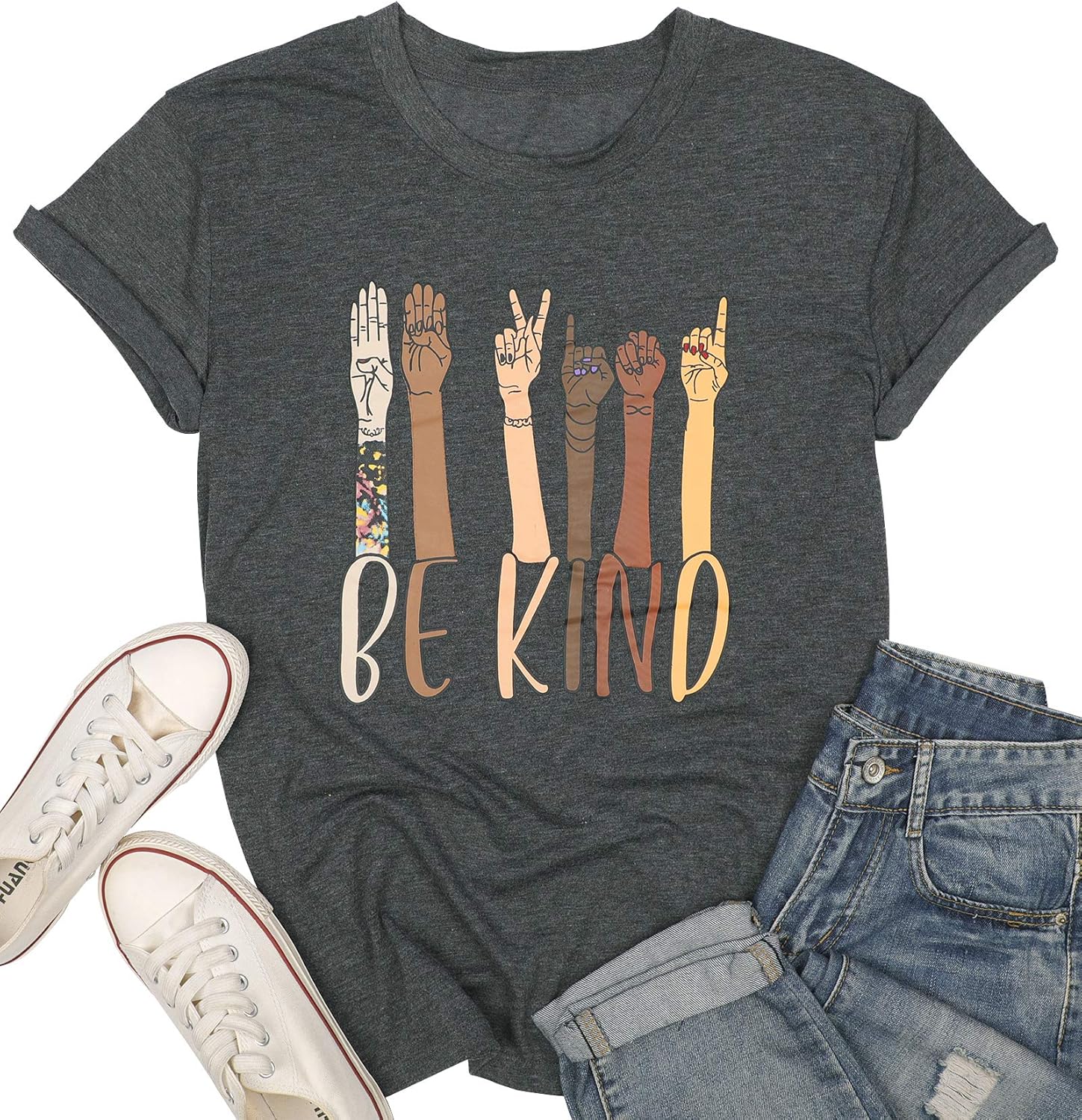 KIDDAD Be Kind Sign Language Shirt Women Inspirational Graphic Tees