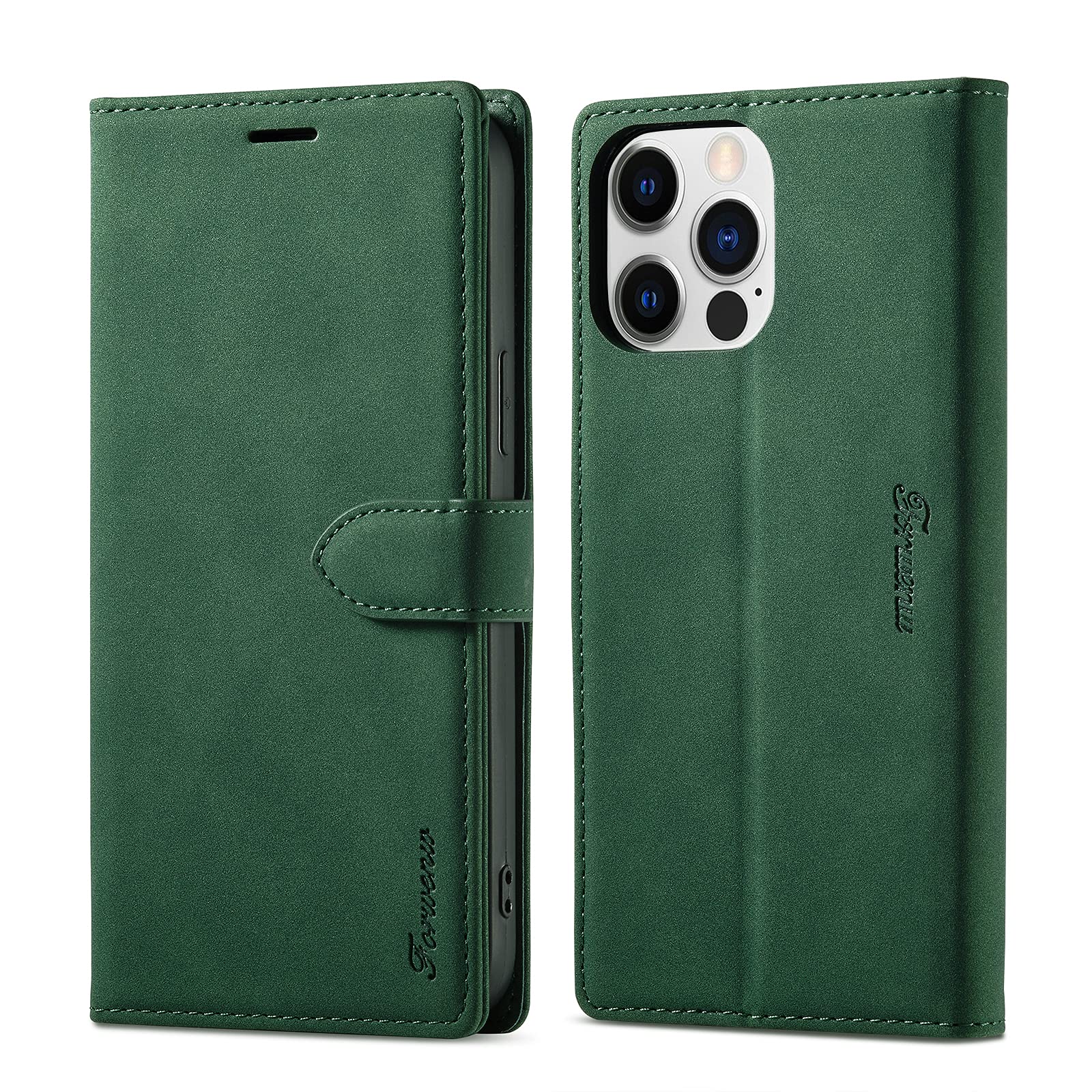 LOLFZ Wallet Case for iPhone 13 Pro, Premium Leather Case Card Holder Kickstand Magnetic Closure Flip Case Cover for iPhone 13 Pro 6.1 inch - Green