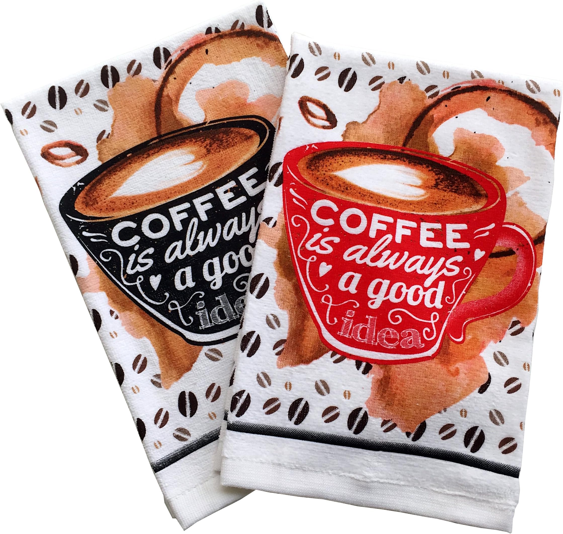 100% Cotton Printed Terry Kitchen Towel with Coffee Mug Design,16 x 26",2-Pack