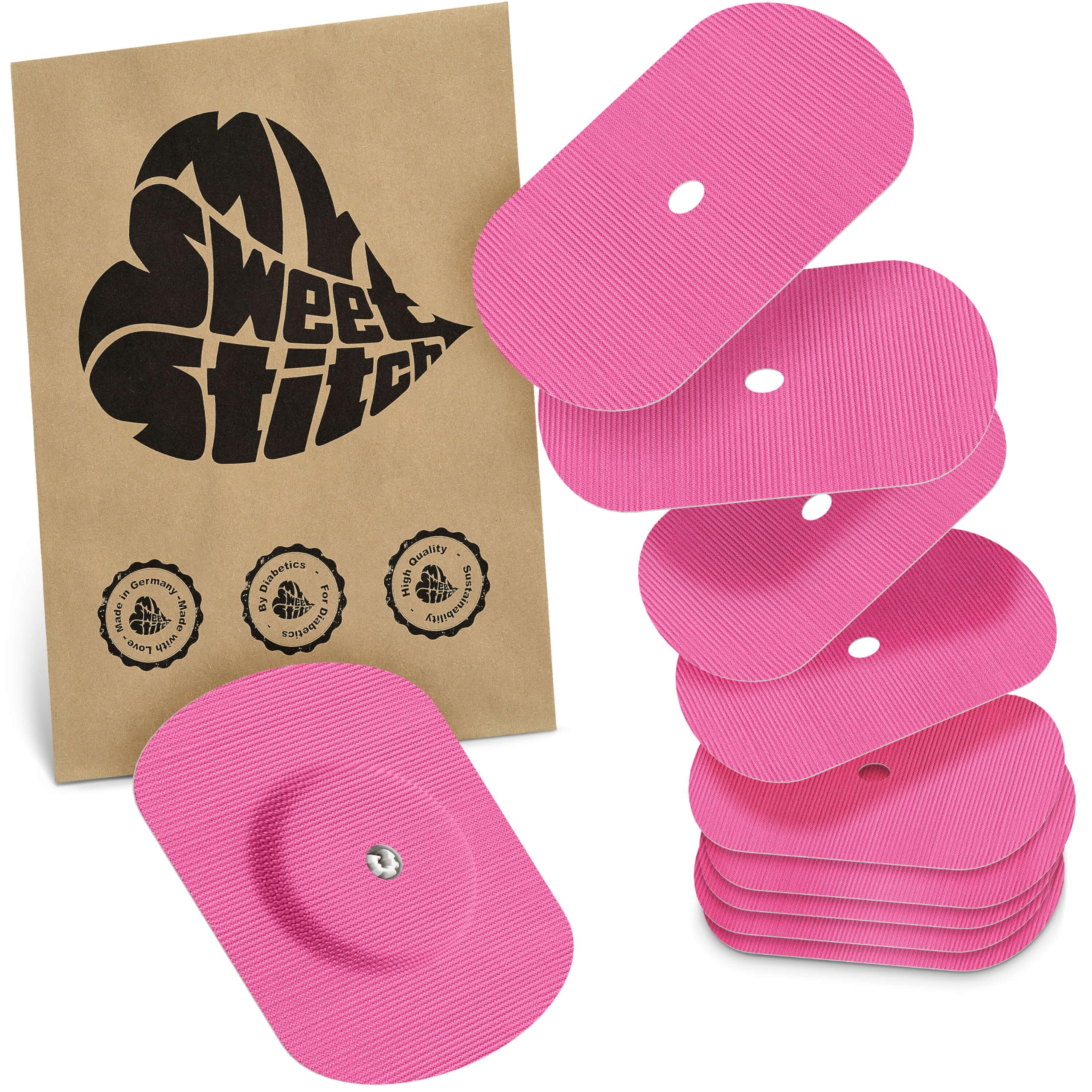 MySweetStitch - 10 x Freestyle Libre 1 & 2 Patches Oval with Ventilation Hole, Overpatch Ø 70 x 55mm, Waterproof, Breathable, Skin-Friendly, Made in Germany, Pink