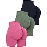 OQQ Women's 3 Piece High Waist Workout Shorts Butt Lifting Tummy Control Ruched Booty Smile Yoga Short Pants
