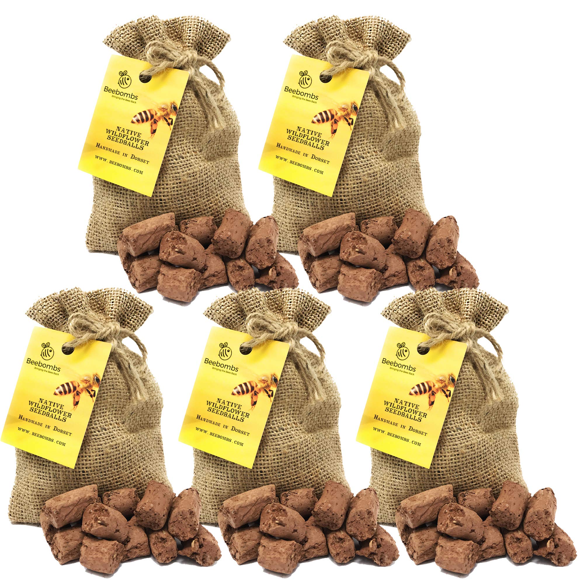 5 Packs of Native Wildflower seedballs, Handmade in Dorset. Bring The Bees Back.