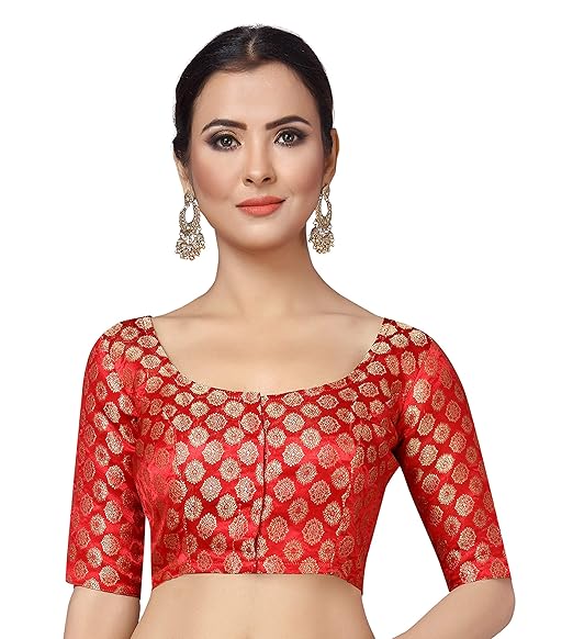 Women's Satin Zari Brocade Stitched Saree Blouse.