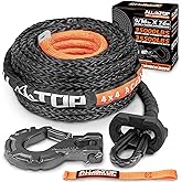 ALL-TOP Synthetic Winch Rope w/Hook & Isolator, 9/16in x 76ft, 35000Lbs UHMWPE Cable Replace Kit, Forged Hook & Rubber Stopper & Safety Pull Strap
