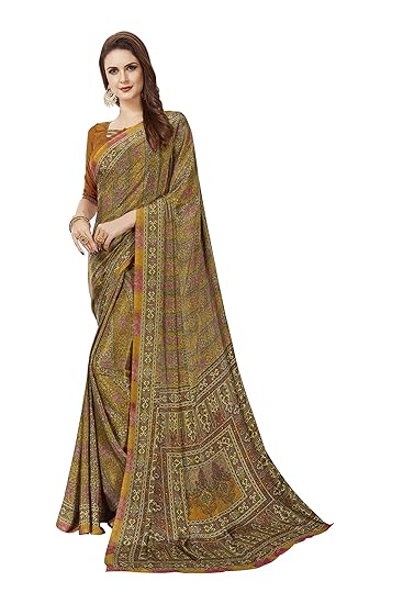 Womens Crepe Saree With Unstitched Blouse Piece (fusion-8314-a_Mustard Yellow)