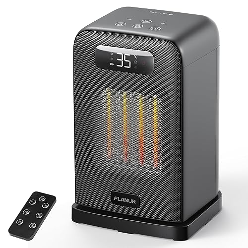 FLANUR Portable Space Heater with Thermostat, 1500W PTC Ceramic Fast Heating & ECO Mode - 2-in-1 Heater Fan, Remote, Digital Display, 12H Timer, Under 35dB Quiet Indoor Space Heater-Black