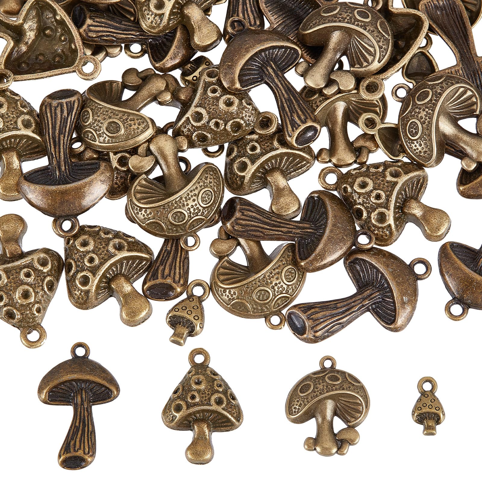 SUNNYCLUE 1 Box 64Pcs Mushroom Charms Mushrooms Charms Antique Bronze Cute Magic Plants Tiny Small Alloy for Jewelry Making DIY Necklace Earrings Bracelets Craft Supplies