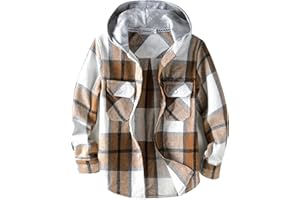 Aimehonpe Boys Girls Casual Flannel Plaid Hoodies Fall Fashion Button Down Shirts Long Sleeve Cute Lightweight Jacket Coats