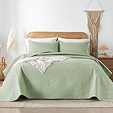 Davulos King Quilt Bedding Set,Sage Green Ultrasonic King/Cal King Quilt Set Reversible Microfiber Bedspread,Lightweight Soft Modern Geometric Coverlet Set for All Seasons(1 Quilt,2 Pillow Shams)