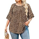 IN'VOLAND Plus Size Tops for Women 3/4 Sleeve Shirts Dressy Casual Crew Neck Blouse Spring Summer Clothes