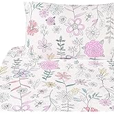J-pinno Painting Flower Plant Cute Cozy Fun Full Sheet Set for Kids Girls Children 100% Cotton Flat Sheet + Fitted Sheet + Pillowcase Bedding Set (Flower, Full)