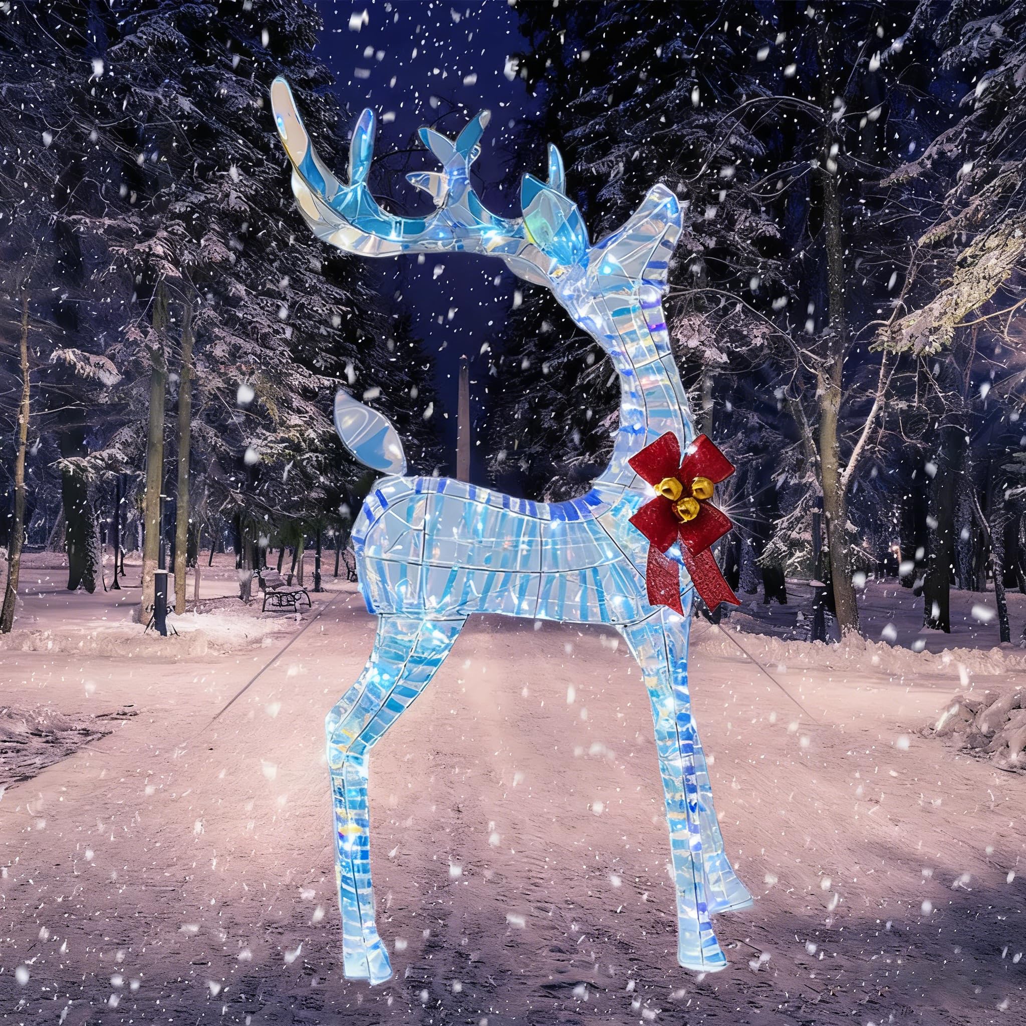 Photo 1 of 51" Large Outdoor Lighted Prismatic Iridescent Reindeer for Holiday Decor, Handmade Rainbow LED Deer Outside Decoration for Easter Xmax Party Home Yard Lawn, Safe Metal Christmas Light Up Ornament