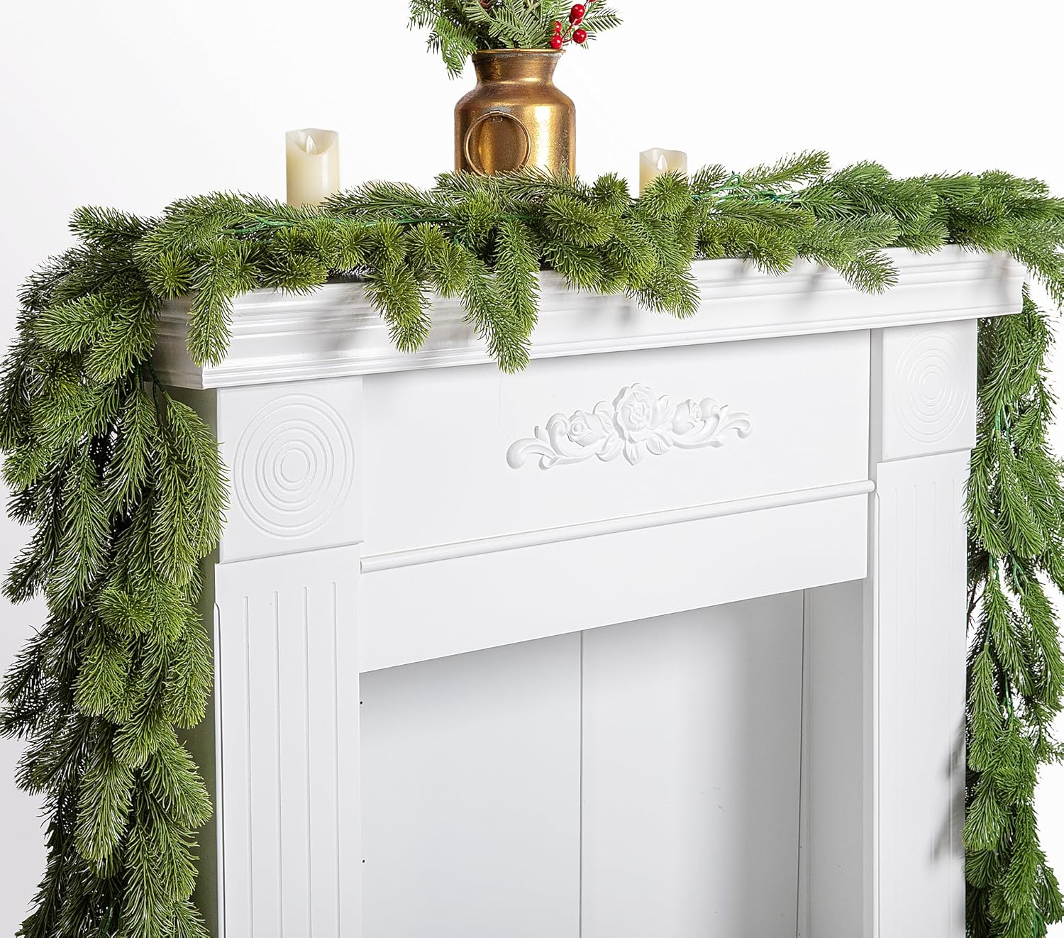 Wreaths, Garlands & Swags - 9.8 Ft Christmas Norfolk Pine Garland- Single Fork Norfolk Pine Natural Touch Garland- Artificial Pine Greenery Garland for Christmas Table Fireplace Wall Home Decoration