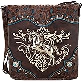 Western Style Horse Purse Embroidered Floral Rhinestone Studs Crossbody Handbags Cowgirl Country Women Single Shoulder Bag