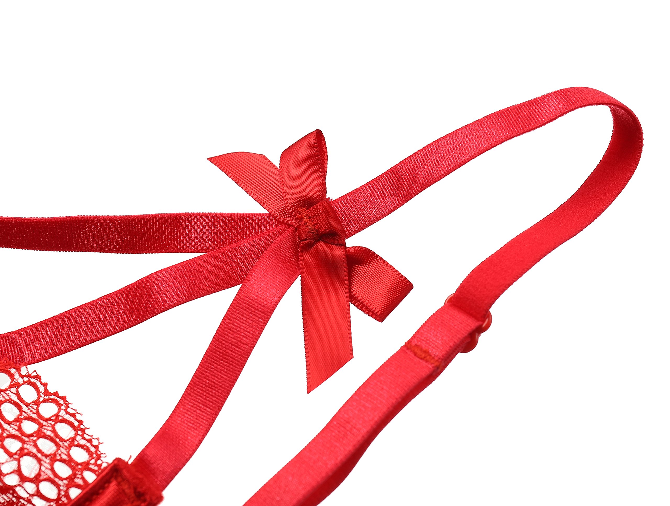 xspice Women Floral Lace Teddy Lingerie One Piece Strappy Bodysuit (L/XL) Red