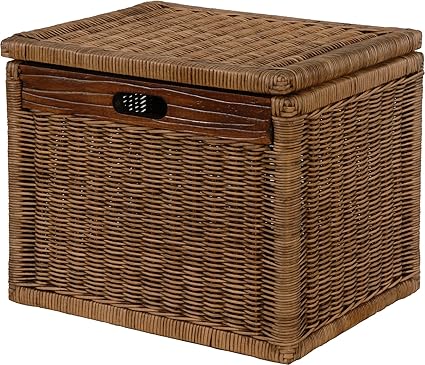 Hoher Korb mit Deckel Rattan Geflochten Farbe Vintage Braun, Regalkorb