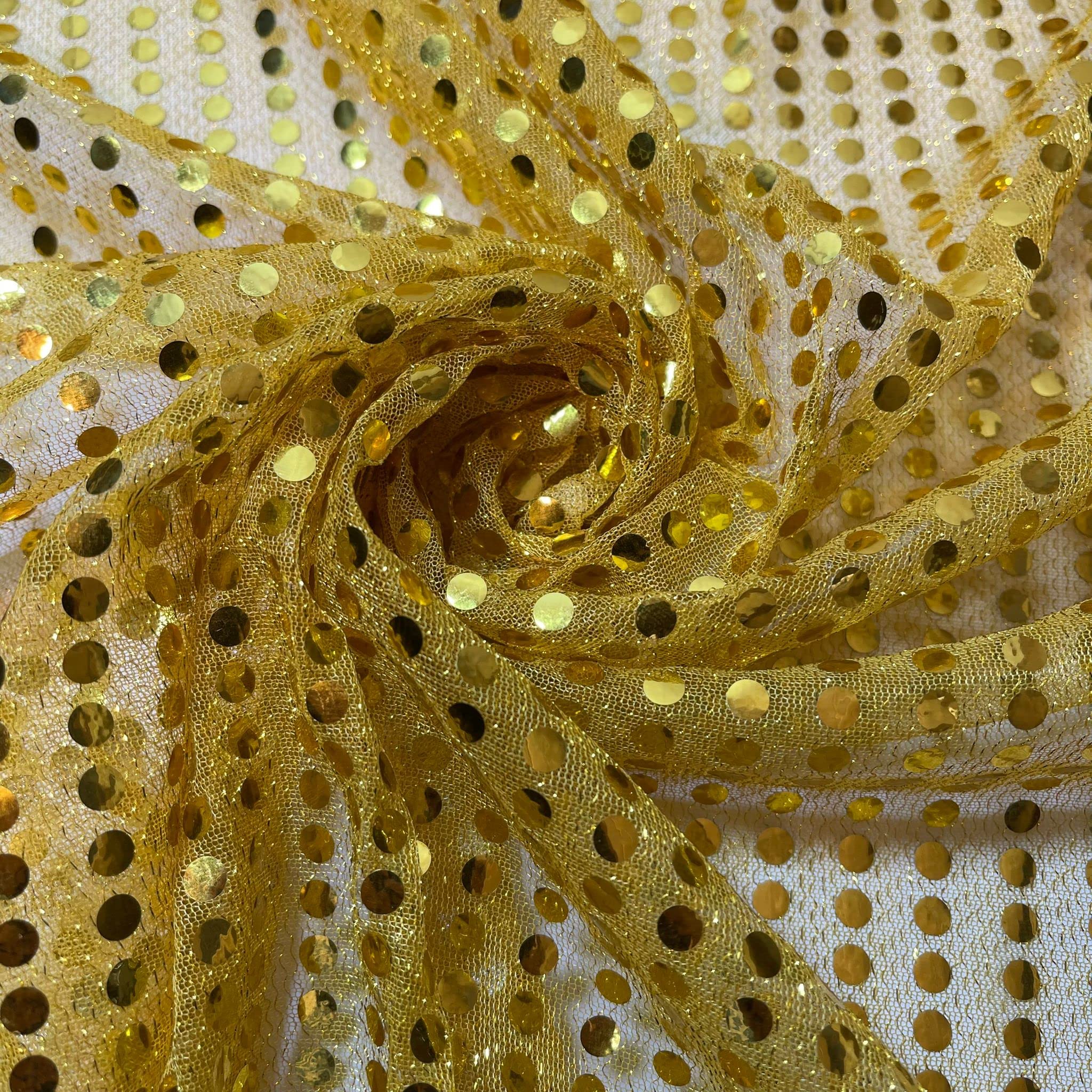 Sequin Jersey Shiny Sparkly Nylon Fabric Fancy Dress Metallic Costume 44" Meter (Yellow Gold 3mm)