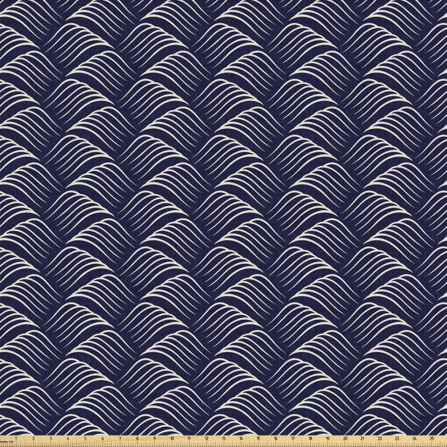 AmbesonneGeometric Fabric by The Yard, Vintage Ocean Waves Design with Swirled Ripples Ancestral Ornate Nautical, Stretch Knit Fabric for Clothing Sewing and Arts Crafts, 1 Yard, Blue Cream