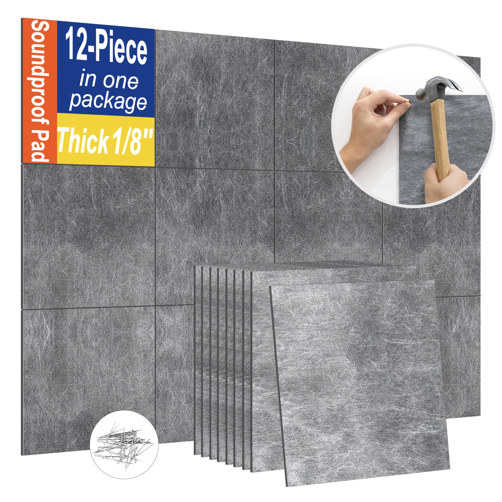 Photo 1 of ?Soundproofing PRO?12 Pack 1/8 inch Thick Mass Loaded Vinyl Soundproofing Pads?Feel like Added A Wall?Easy to Install(Equip Nails) , High Surface Density(1.25lbs/sqft) MLV Insulation Sound Proof Pads