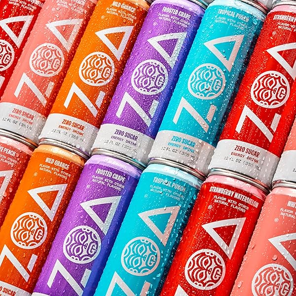ZOA ZERO SUGAR ENERGY DRINKS, TROPICAL PUNCH – SUGAR FREE WITH ELECTROLYTES, HEALTHY VITAMIN C, AMINO ACIDS, ESSENTIAL B-VITAMINS, AND CAFFEINE FROM GREEN TEA – 12 FL OZ (12-PACK)