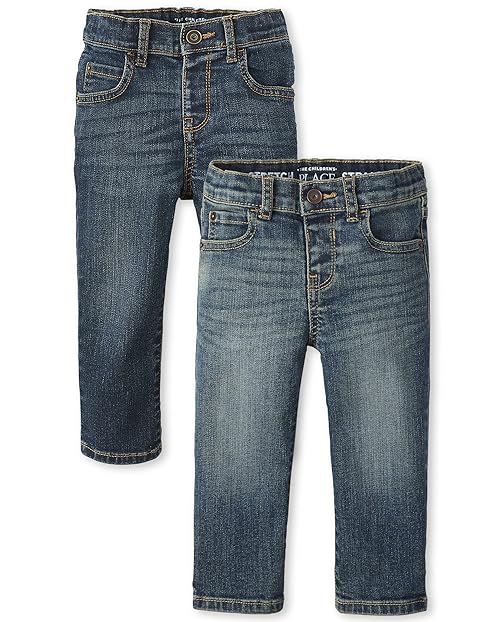 The Children's Place baby boys And Toddler Stretch Straight Leg Jeans, Aged Indigo/Lt Med Stone 2 Pack, 18-24 Months US