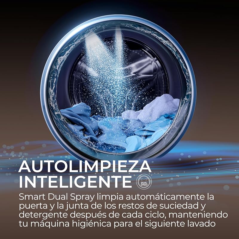 I-Pro Series 3 HW80-B14939-IB- Lavadora Carga Frontal 8KG, Función Vapor, Motor Direct Motion, Tratamiento Antibacterias, 1400 RPM, Fin Diferido, Detector automático de KG, 15 programas, Blanco