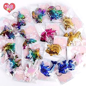 FiGoal 16 Pack Valentine's Day Flip Sequin Keychain in 16 Designs Unicorn Keychains with 16 Valentine's Day Cards Kids Class DIY Gift Set Student Toy Present Party Favor Goodie Bag