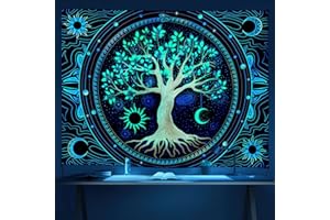 FLY SPRAY Tapestry for Bedroom Aesthetic Black Light Tree of Life Tapestry UV Reactive Colorful Trippy Wall Tapestry Hippie Sun Moon star Galaxy Tapestries Nature Home Forest Wall Hanging Decor