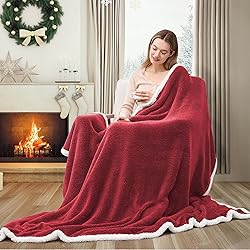 BEAUTEX Sherpa Throw Blanket, Super Soft Red