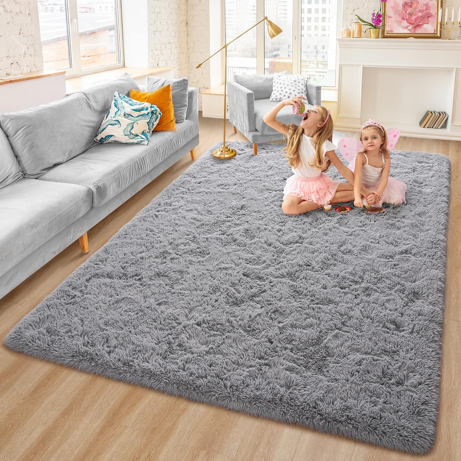 Rugs, Pads & Protectors - Rostyle Super Soft Fluffy Area Rugs for Bedroom Living Room, 4 ft x 6 ft Shaggy Shag Furry Home Decorative Christmas Floor Carpets for Girls Boys, Grey