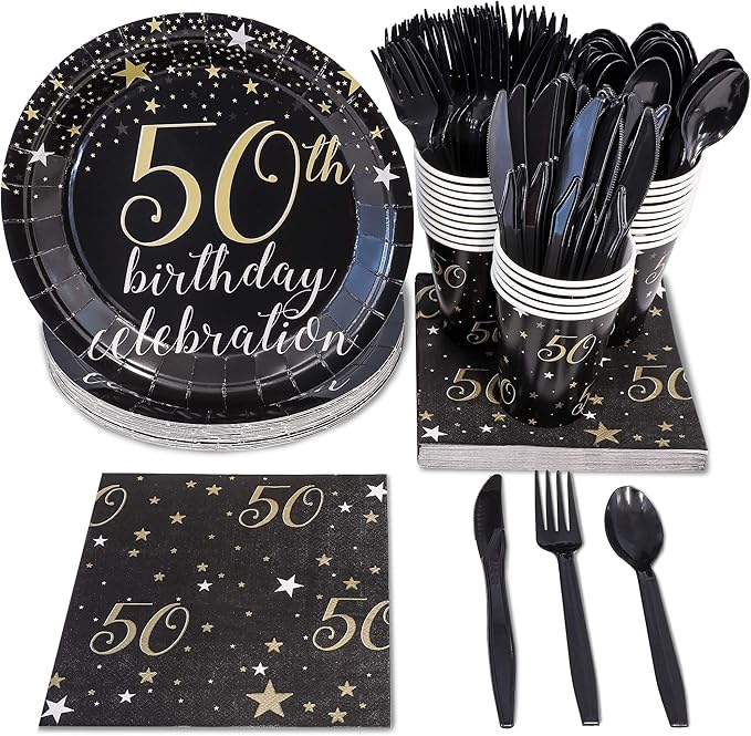 50th Birthday Party Supplies Serves 24 Includes Plastic Knives