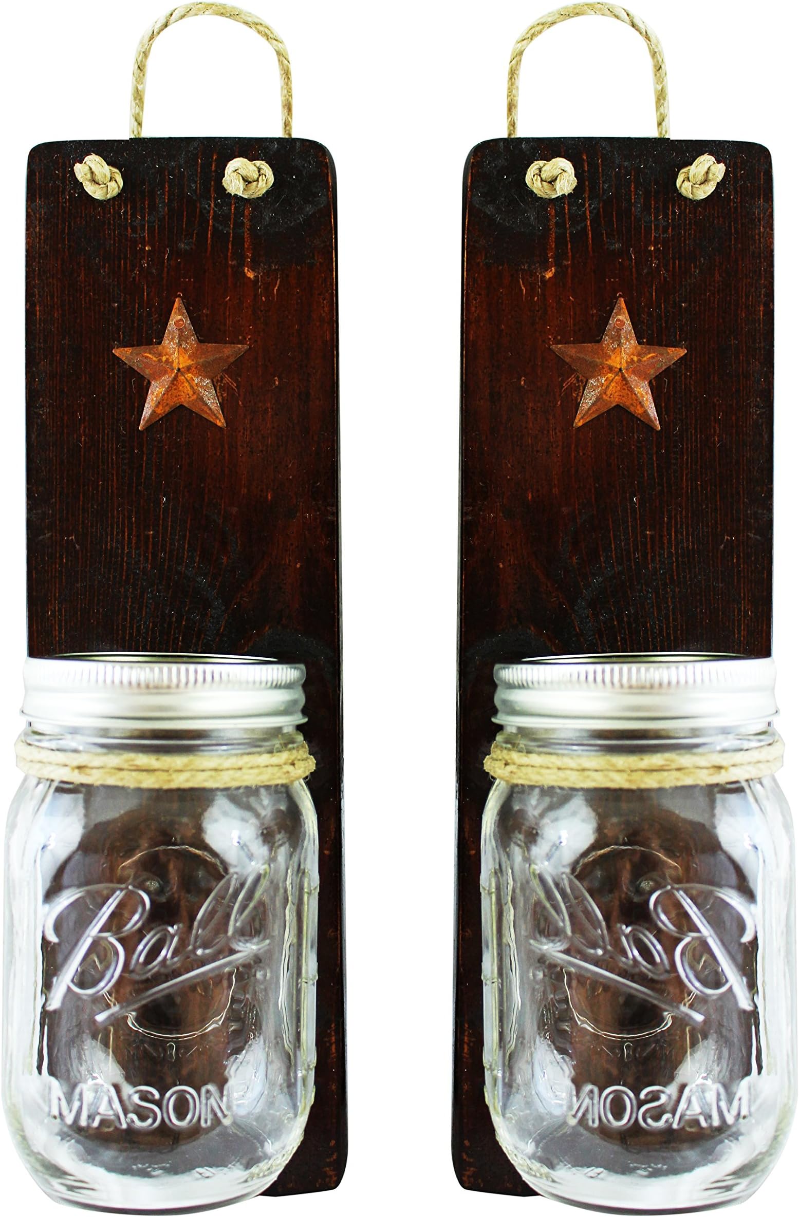 Heartful Home Rustic Wall Sconces Set of 2 - Primitive Country Decor - Candles Holders, Vases, Utensil Caddy, Bathroom Organizer - #1 Housewarming Wedding Shower Gift (Dark Honey)