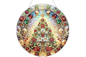 JJFOX Diamond Art Hanging Kit for Adult,Special Shaped Rhinestone,DIY Acrylic Diamond Art Painting Window Pendants Home Garden Wall Hanging Kits Hanging Ornament,Double Sided. (Christmas Trees-1)