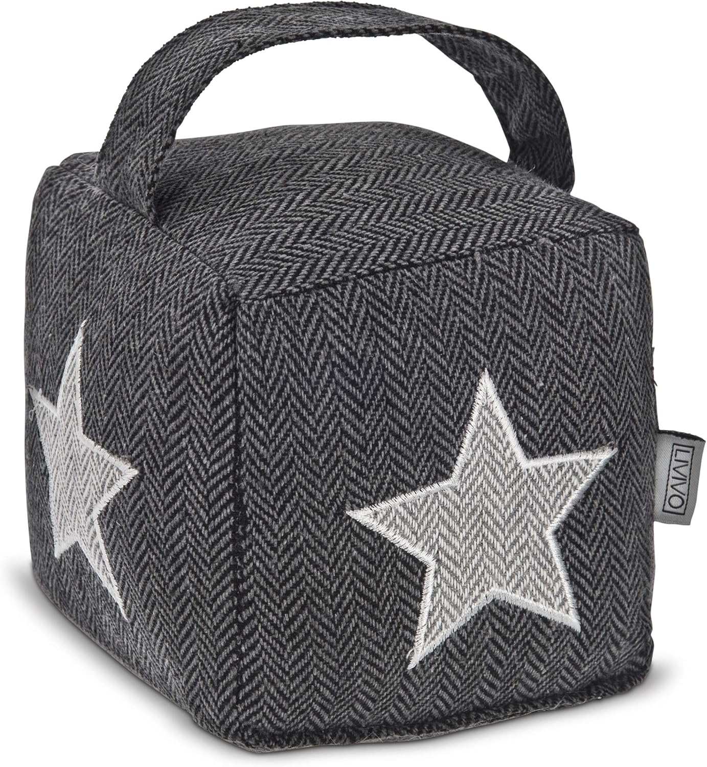 LIVIVO Heavy Cube Door Stopper with Handle, Tweed-Style Tough Fabric Cover Weighted Cute Novelty Stop (Star)