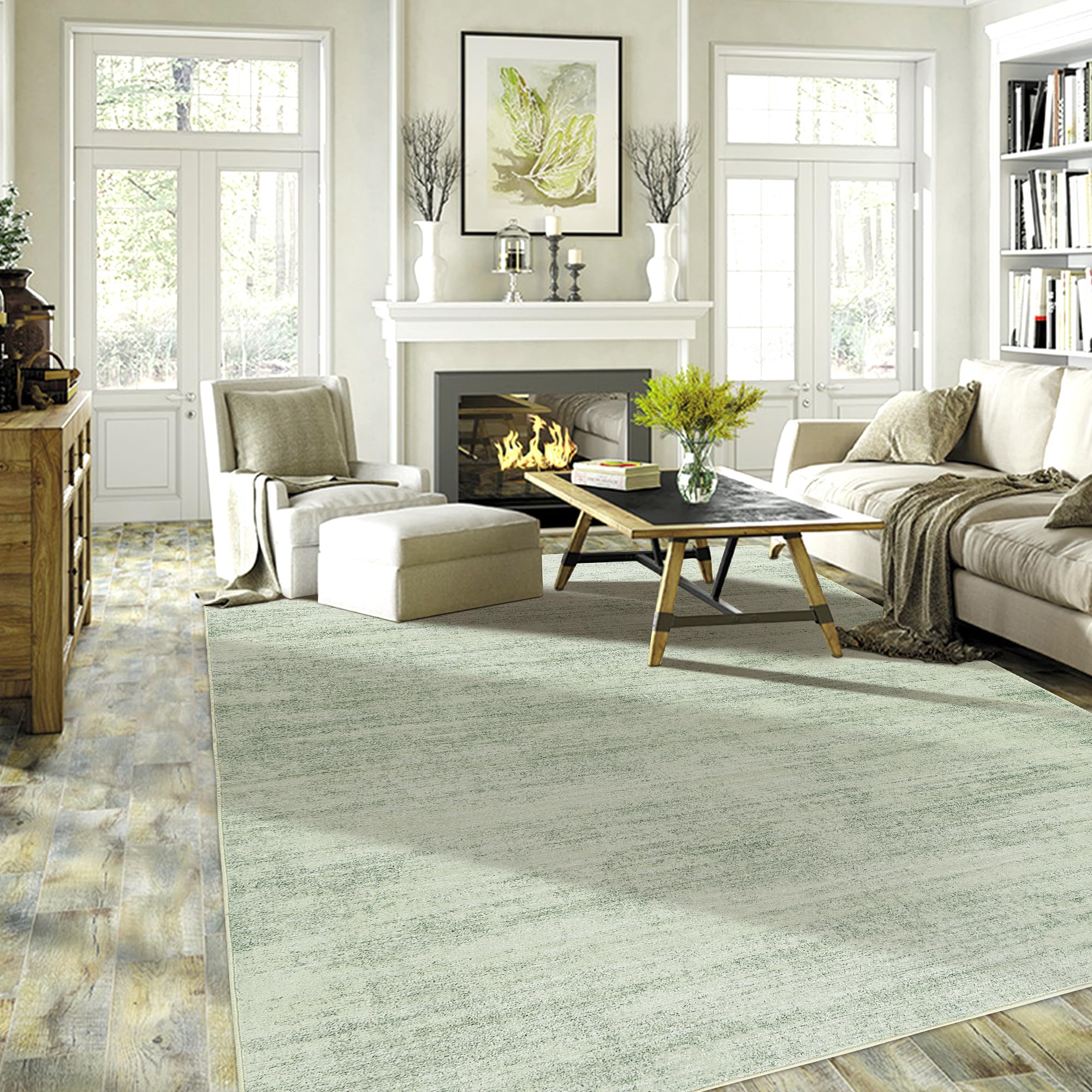 BILEEHOME Nursery Rug For Baby Girl Boy Neutral Washable Sage Green 